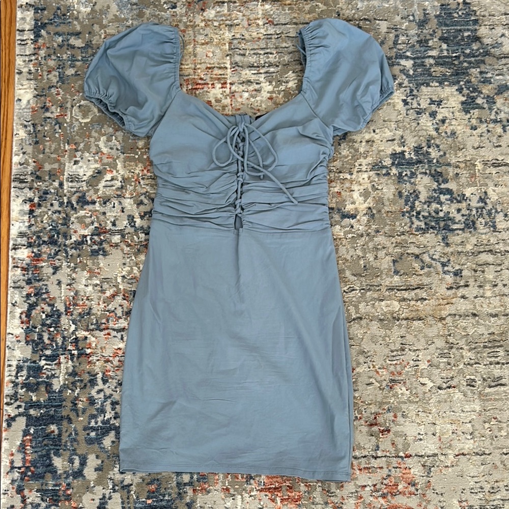 Chic Blue Puff Sleeve Dress